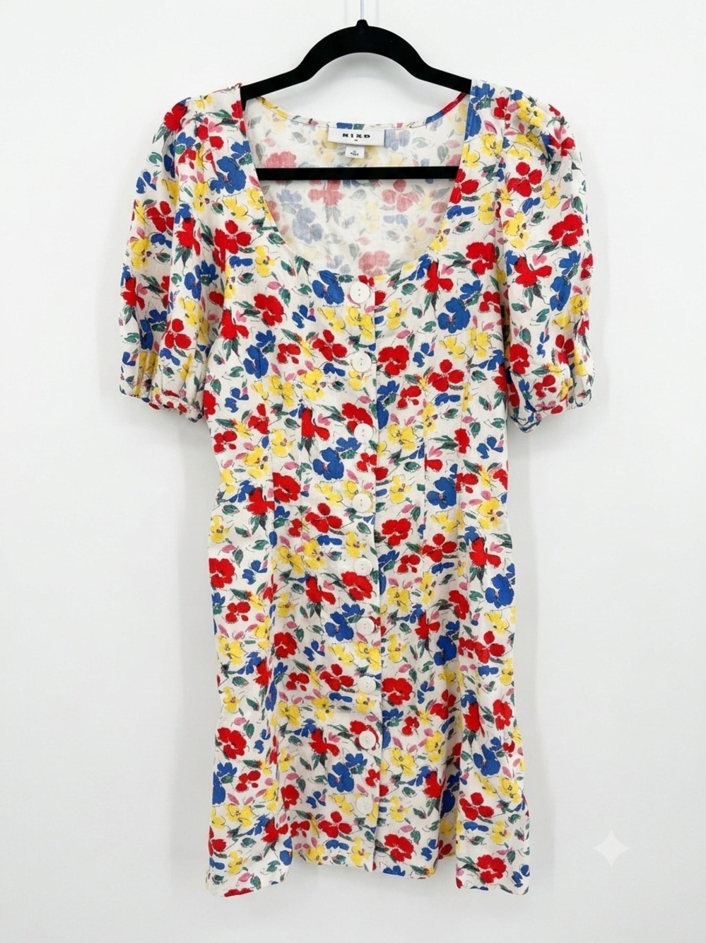 Rixo Floral Button-Down Puff Sleeve Dress